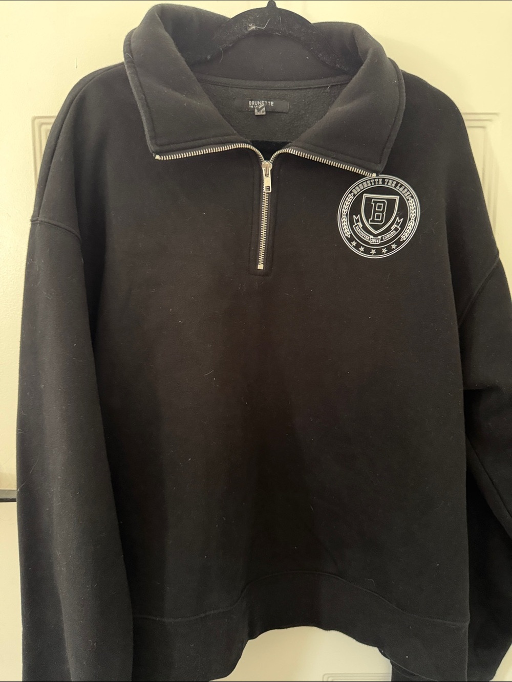 Brunette The Label Black Quarter-Zip Pullover with Chest Crest